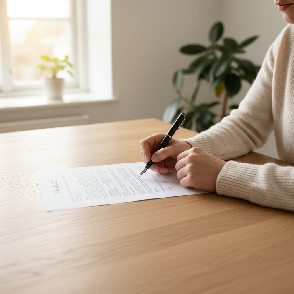 Kontrakt og dokumenter til gennemgang på skrivebord